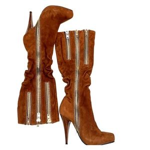Knee high platform genuine suede boots in Chestnut